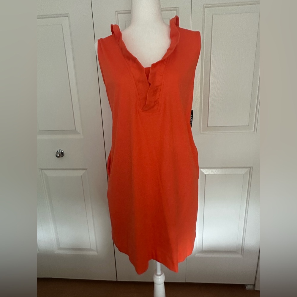 NWT: New York & Company Orange Ruffled Sleeveless Dress